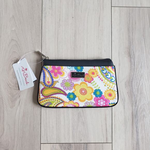 California Beach Cosmetics Case Mini Paisley Purse Neoprene You Fill Me Joy 9x5 - Picture 1 of 9